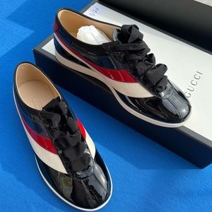 Gucci Patent Calfskin Web Falacer Sneakers